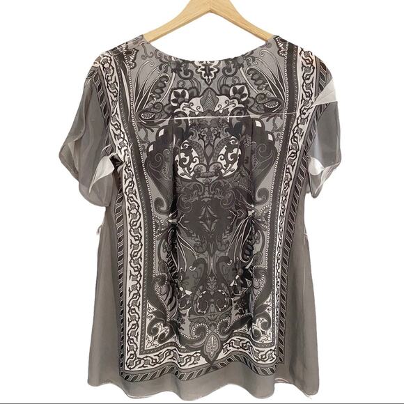 Daniel Benjamin Sheer Overlay Shades Of Gray & White Print Tunic Top, Size M* - Picture 2 of 10